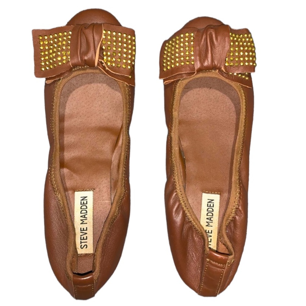 Steve Madden Kinley Studded Bow Toe Embellished Brown Flats